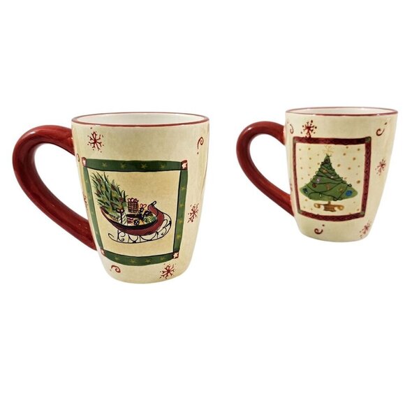Sakura Table Gracey Knight Happy Holidays 14 Oz Christmas Mugs Cups – Set of 2 - Picture 1 of 16